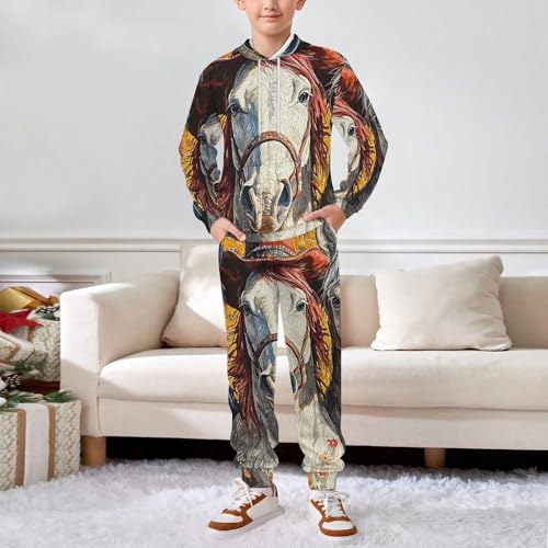 Boys Girls Pullover Hoodie and Pants Outfit 2PCS Set Sweatshirt for Kids, Western Cowboy Horse West Art3
