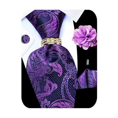 Image of 5PCS Tie and Pocket Square for Men, Silk Necktie and Handkerchief Cufflinks with Gold Ring and Lapel Pin Set