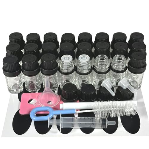 PIPIBA (24本) 5mlドロッパー付ボトル ガラス製遮光瓶 エッセンスオイル アロマ精油瓶 香水保存容器 (透明)