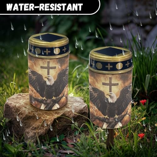 Image of Eagle and Cross Pattern Solar Garden Stake Lights Grave Lamp for Outdoor Cemetery Waterproof Dustproof Flameless Automatic Solar Light