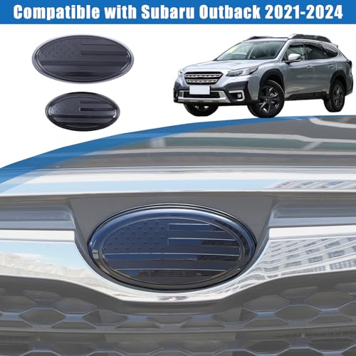 Image of Car Front Rear Emblems Trim Cover Compatible with Subaru Outback 2021-2026，ABS Car Front Rear Logo Trim Cover，Front Grille and Tailgate American Flag Decoration Emblems Accessories