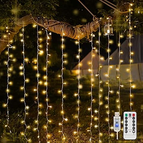 suddus Curtain Lights for Bedroom, 200 Led Hanging String Lights Outdoor, Fairy Curtain Lights Indoor for Christmas, Dorm, Wall, Backdrop, Window, Wedding, Party, Brithday Decor, Warm White Cover
