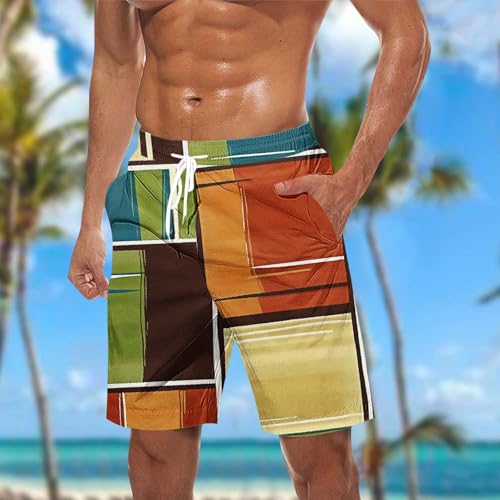 Beach Pants for Man Summer Loose Hawaiian Print Striped Tropical Shorts Trendy Holiday Straight Short Pant 20252
