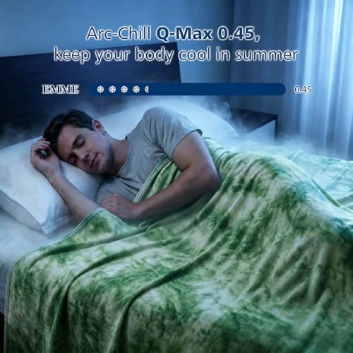 Image of EMME Cooling Blanket King Size (108 inchx90 inch) for Hot Sleepers, Arc-Chill Q-Max 0.45 Cool Fiber, Lightweight Summer Blanket for Night Sweats Relief, Ultra Breathable for Travel Outdoor, Green