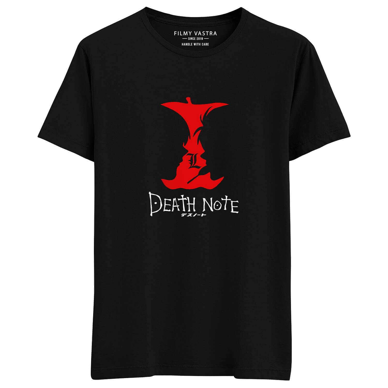Filmy VastraUnisex Death Note Apple Face Black Anime 100% Cotton Tshirt