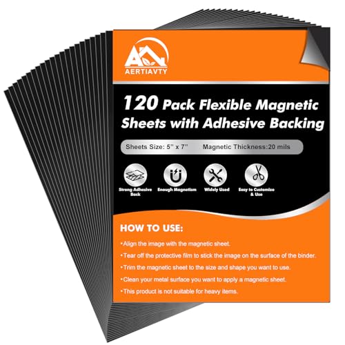 Aertiavty 120 Packs Magnetic Sheets with Adhesive Backing 5x7 Inch Adhesive Magnetic Sheets for Dies Storage - 20 Mil Magnetic Contact Paper Peel and Stick Magnetic Strips with Adhesive Backing