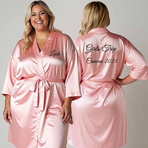 Custom Women Satin Robes with Slippers, Gift Set for Her, Personalized Bride and Bridesmaid Gift Bundle4