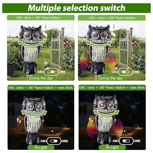 Búho solar ahuyentador de pájaros y palomas de 43 cm para exterior y jardín 3