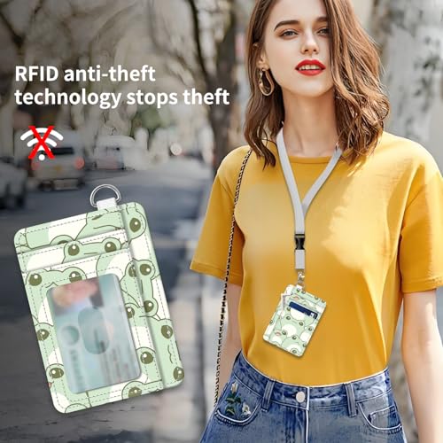 Cute Wallet Women, Funny RFID Credit Card Holder Slim Wallet, Front Pocket PU Leather Card Holder Travel for Men Women Green Frogs3