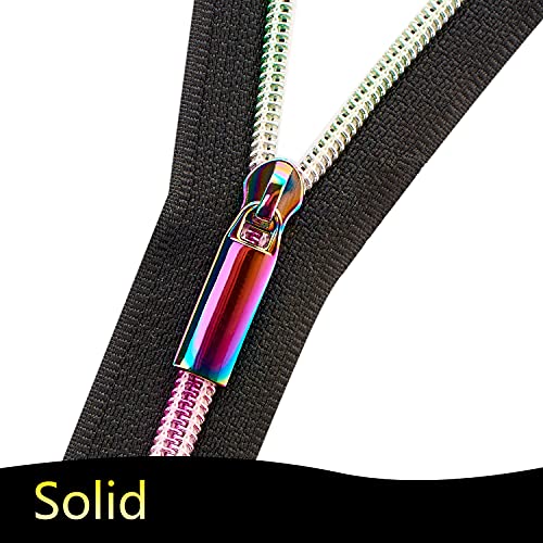 Kejueeb #5 Rainbow Zipper Tape By The Yard 5 Yards With 10Pcs Pulls, Zippers Bulk Nylon Coil Colorful Teeth And Metal Slider Pull Tab For Sewing Diy Tailor Craft-No Stops (Black-Rainbow), (Kj-10) #TOP1
