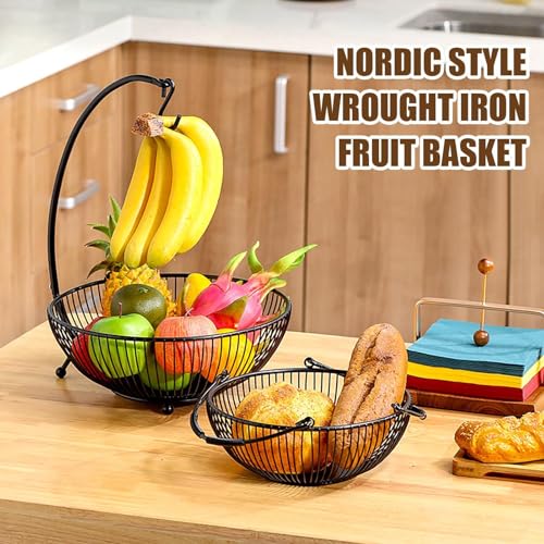 Cesta de frutas de dos niveles para organizar tu cocina moderna con colgador de plátanos 6