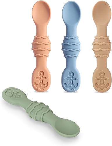 Socub Cucharas de bebé de 6 meses, cuchara de silicona para bebés de primera etapa para niños pequeños, cuchara de alimentación para bebés de 6 a 12