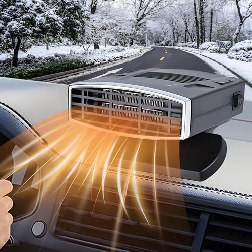 Portable Car Heater,12V Car Heater & Defroster,200W Fast Heating & Cooling Fan,Plug In Car Heater for Windshield Defogger with 360° Rotary Car Heater for Vehicle,Car,RV,SUV (Black&Silver)