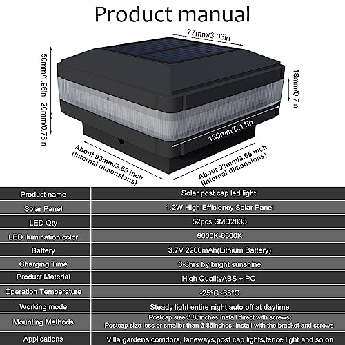Solar Post Cap Led Lights Outdoor Waterproof, 4X4 Post Solar Lights Fits 4X4 5X5 6X6 Wood Post, 52 Leds 160 Lm Solar Fence Deck Post Lights 6500K Landscape Lighting Light For Patio Stair Garden #TOP4