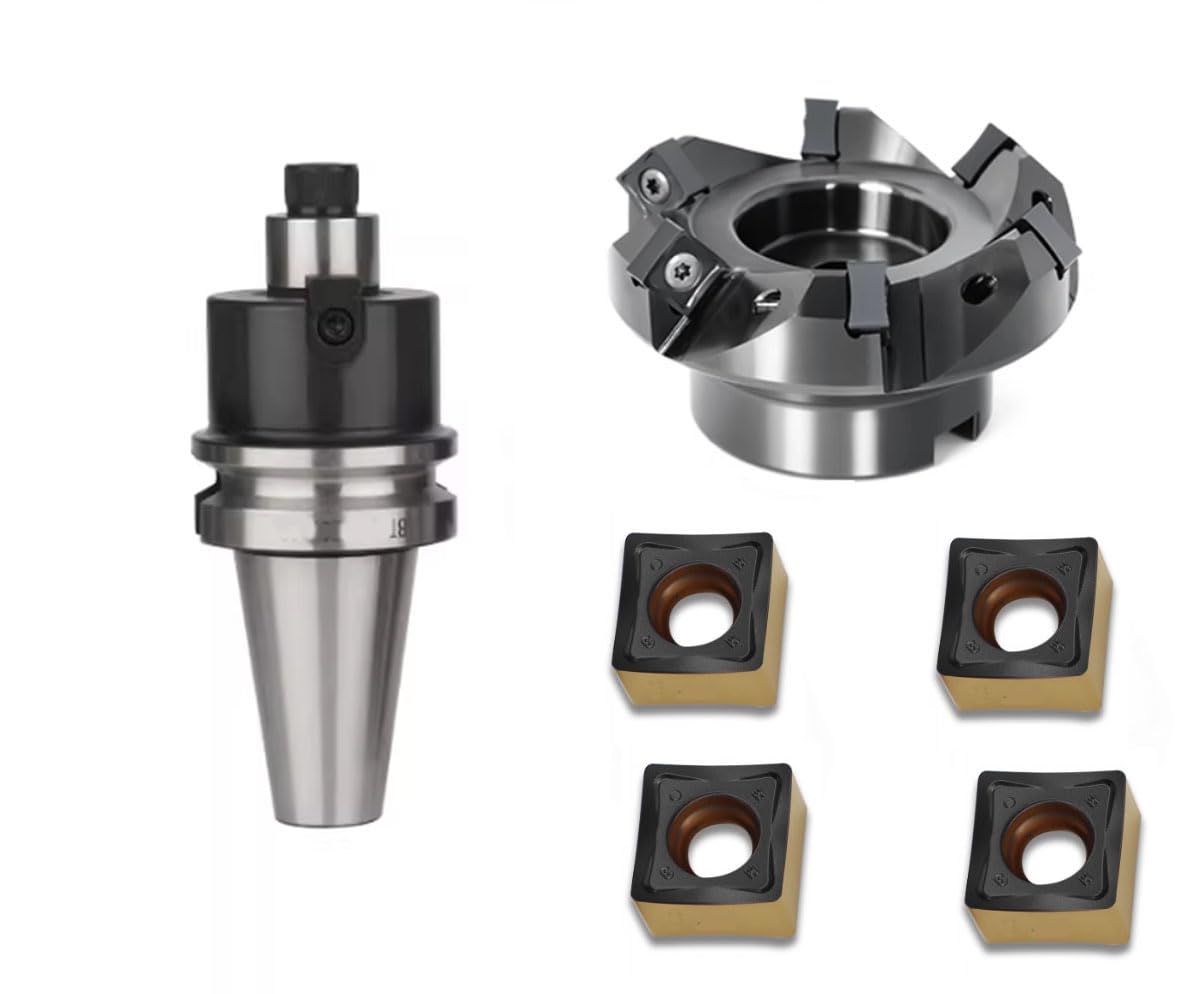 Face milling Cutter Set, 45 °, BT40-FMB22-2″+SNGX1206-050-22-SN12-04T， Milling Diameter 50mm, 4 Edges, Installation Inner Hole 22mm. Comes with 10pcs milling Inserts SNGX 1206ANN