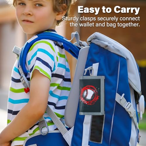 Image of Kids Wallet for Boys Girls, Trifold RFID Wallet with Key Chain and Zipper Pocket for Kids 4-18 Novelty Birthday Gifts, Coin Pouch Purse for Children Teens Outdoor Sports-Baseball