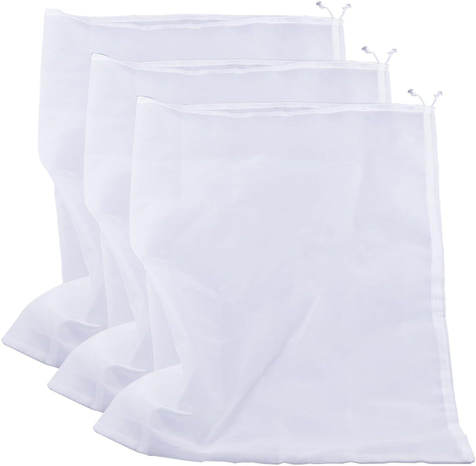 75 Micron Nylon Straining Bag Fine Mesh Food Strainer Bag, Multi Purpose Food Grade Filter Bag for Nut Milk, Juice, Cold Brew, Home Brewing (3 Packs, 25.39" x 18.89")