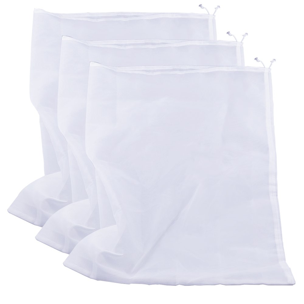 75 Micron Nylon Straining Bag Fine Mesh Food Strainer Bag, Multi Purpose Food Grade Filter Bag for Nut Milk, Juice, Cold Brew, Home Brewing (3 Packs, 25.39" x 18.89")