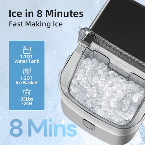 Image of Antarctic Star Nugget Ice Makers Countertop, Pebble Ice Machine with Chewable Pellet Ice, 35Lbs /24H, Self-Cleaning, Sonic Ice, One-Click Operation, for Kitchen,Party Stainless Steel Silver
