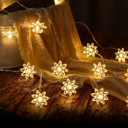 Image of MPROW Lotus Flower String Lights - 2O LED Fairy Lights with Remote, Waterproof Decorative Lights for Home, Diwali, Christmas, Wedding, Party, Garden, and Bedroom (Yellow Color)