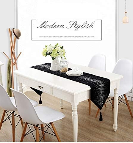 Shiny Bling Rhinestones Black Thick Polyester Deco Tassels Wedding Party Hotel Restaurant Bed Table Runner Cloth (13inch x 80inch)