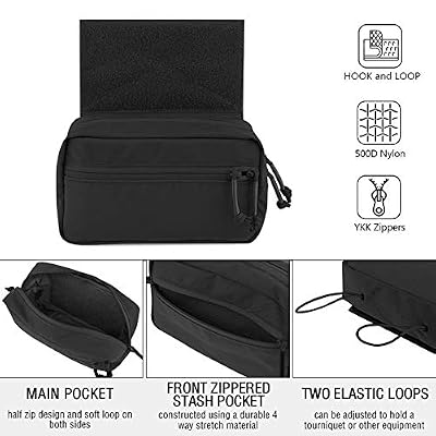 KRYDEX Tactical Drop Pouch Sub Abdominal Carrying Kit Bag Fanny Pack with Hook and Loop Panel for Tactical Vest Chest Rig (Black)
