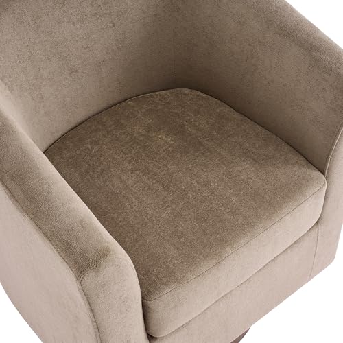 Christopher Knight Home Coles 360&deg; Velvet Swivel Accent Chair, Living Room Barrel Swivel Chair with Iron Frame, Wooden Velvet Club Chair with Rotation, No Assembly Required, Light Brown+Walnut