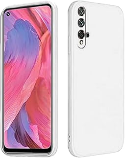 Back Cover Case Compatible with Huawei Nova 5T Soft Silicone Gel Rubber Shockproof Matte Finish Inner Cloth Lining with Camera Protection (White)
