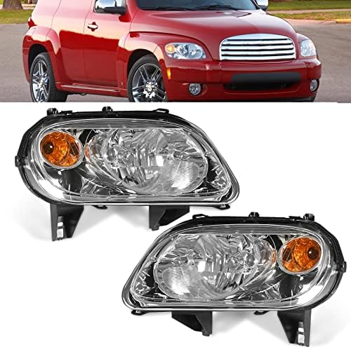 BoardRoad Headlights Assembly Fit for 2006-2011 Chevy HHR Replacement Chrome Housing Amber Reflector Driver and Passenger Side
