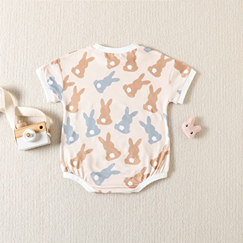 Amiblvowa Newborn Baby Boy Girl Easter Outfit Clothes Infant Short Sleeve Cute Bunny T Shirt Romper One Piece Bubble Summer Onesie (Khaki Floral Bunny, 0-6 Months) #TOP5