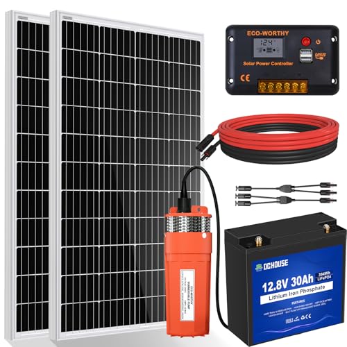 Dchouse Kit De Bombas Solares Con Respaldo A Pilas, Bomba De Agua Solar De 12 V Kit De Panel Solar De 240 W Batería De 30 Ah Para Pozos, Riego, Depósito De Agua De Llenado Entrega En 2 Paquetes