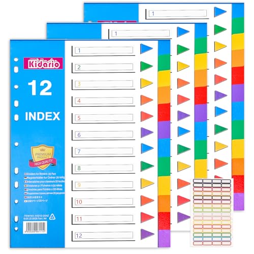 Thboxes File Dividers A4 3 Pack 12 Part Folder Dividers Coloured