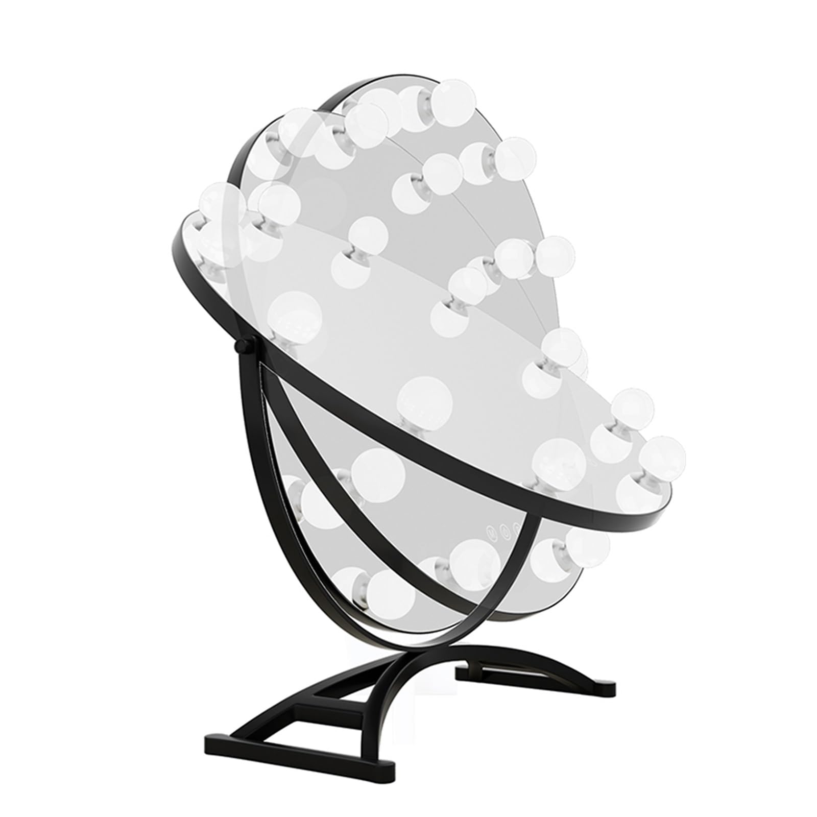Duże lusterko kosmetyczne ze światłami, okrągłe lusterko do makijażu ze ściemnianym sterowaniem dotykowym, 3 ustawienia kolorów, obrót o 360°, złote wykończenie toaletki i niezbędne akcesoria