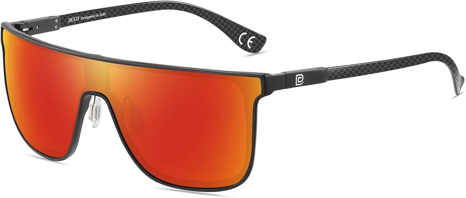 DUCO Trendy Square Sunglasses for Men Women Flat Top Shield Shades Oversized Carbon Fiber Polarized Sun Glasses DC8209
