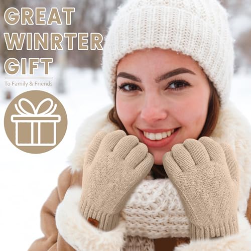 Zepphi Winterhandschuhe Damen mit Fleecefutter, Touchscreen Warme Fleece Strickhandschuhe Thermo Winter Handschuhe Herren für Outdoor Sport Laufen Radfahren Freizeit ski reithandschuhe (Beige)