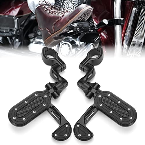 KEMIMOTO Motorcycle Highway Pegs with Flip-out Heel Rests for 1.25" Engine Guard Adjustable Foot Pegs for Road Street Glide Sportster Road King Electra Glide with 1-1/4" Highway Bar Black