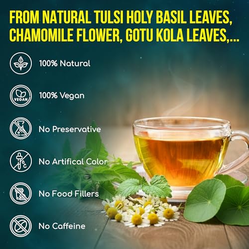 Image of FreshDrinkUS, Tulsi Sleep Tea Bags | 75 Tea Bags | Herbal Blend with Tulsi Holy Basil, Chamomile, Gotu Kola, Ashwagandha & Peppermint | Naturally Caffeine-Free, Relaxing Evening Herbal Tea. Vegan
