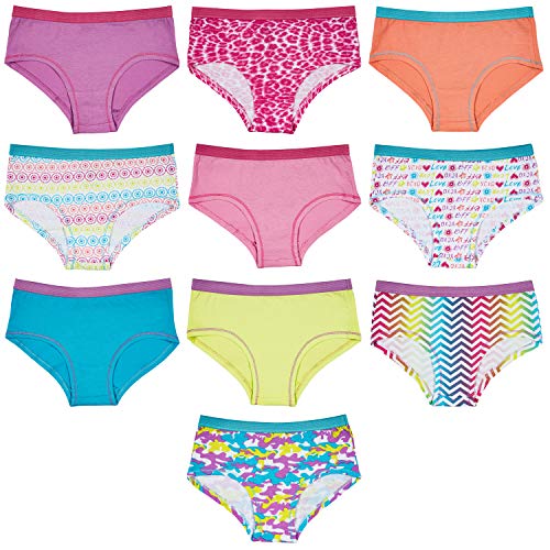 Trimfit Girls 100% Cotton Colorful Boyshorts Panties Tagless Underwear (Pack of 10), Rainbow Prints, Small / 4-6