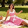 HAPNBCELE Vintage Dress 1950s for Women, Tea Party Halter Polka Dot Dresses Picnics Summer Vacation Beach Outfits Slim Fit (X-Large, Pink) #2
