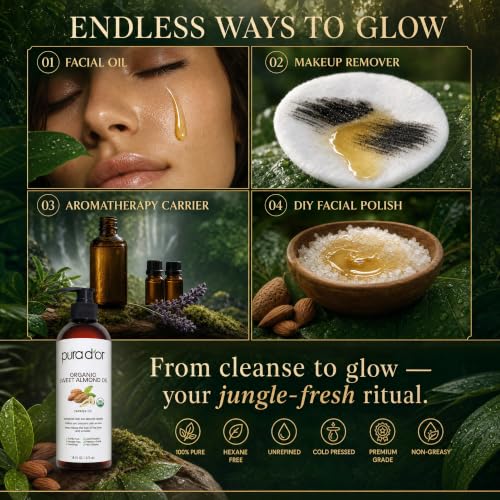 PURA D'OR USDA ORGANIC 100% PURE Sweet Almond Oil, for Hair & Skin, 16 Oz - image 7