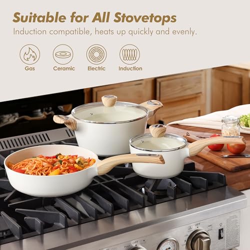 Image of SENSARTE Ceramic Cookware Sets, Pots and Pans Set Non stick, 14 Piece Induction Cookware, Non toxic Healthy Non Stick Kitchen Cooking Set, with Frying Pans Set, PFAS PTFE PFOA PFOS Free