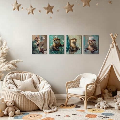 Image of Frimeeme Otter Bathroom Wall Art Prints Set of 4, 8 x 10 inches
