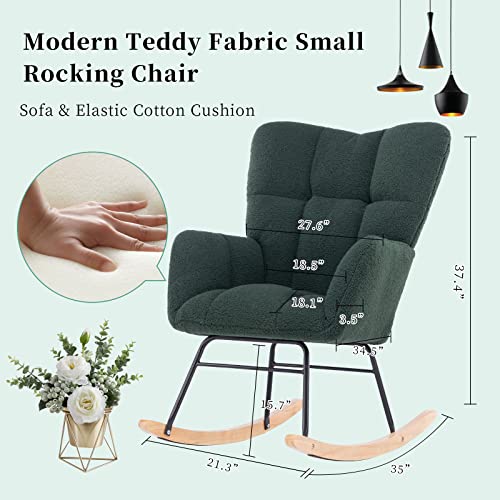 Nioiikit Nursery Rocking Chair Teddy Fabric Upholstered Glider Rocker Rocking Accent Chair Padded Seat With High Backrest Armchair Comfy Side Chair For Living Room Bedroom Offices (Green Teddy) #TOP1