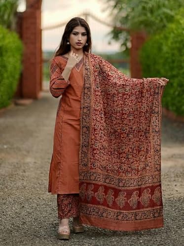 Image of ANNI Designer Women's Rayon Viscose Straight Kurta Set with Palazzo and Dupatta | Stylish Long Kurti Dress for Festive, Party, and Ethnic Wear