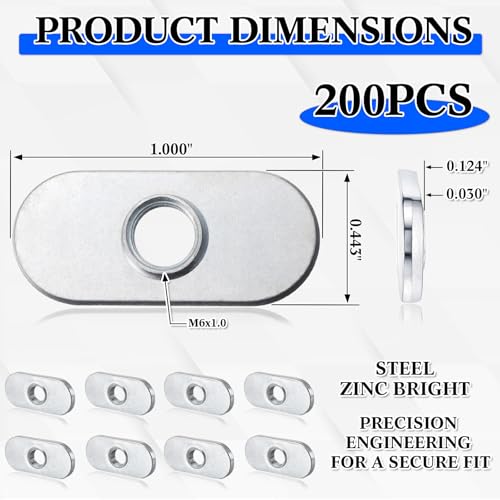 Image of 200 Pcs M6 x 1.0 Centered Slide-in T-Nuts for 10 Series T-Slot Aluminum Extrusion Zinc Plated Carbon Steel T-Track Nuts for CNC Machine, 3D Printer, Workbench Accessories