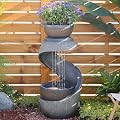 SERBILHOME Waterfall Fountain Outdoor Water Fountain Garden - Modern Curved Waterfall Outdoor Fountain S-Shaped Freestanding Fountain with Bowl Planter for Patio Deck Garden Yard Home Decor,31.9 Inchs