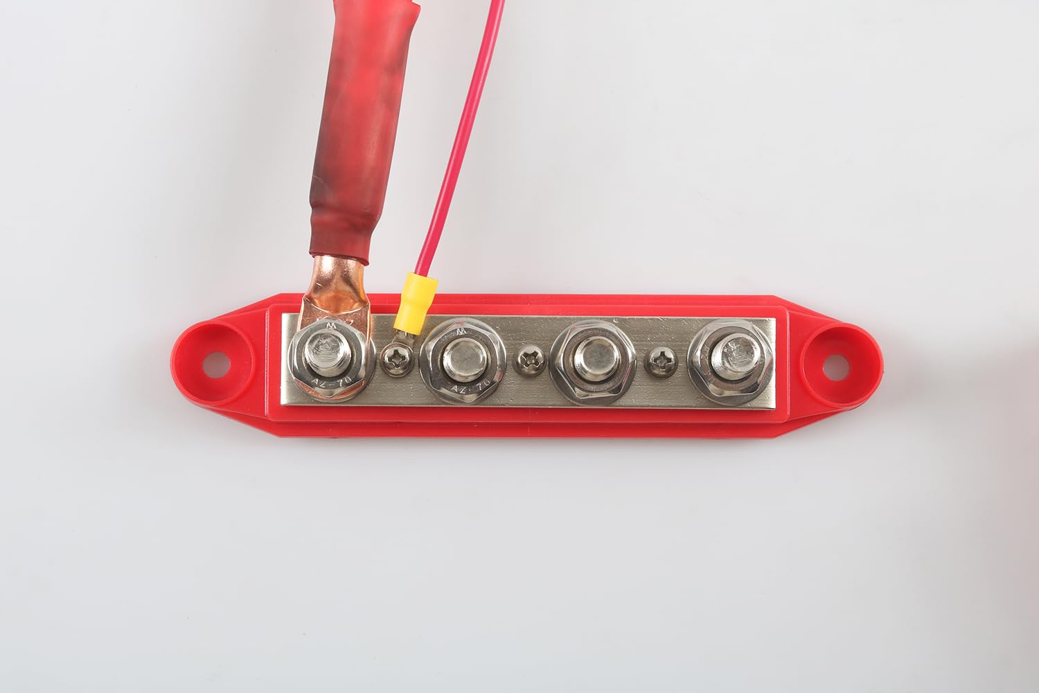 Heavy Duty Busbar - Binario di raccolta M10 300A, per barca, camper, roulotte, auto, pannello in ottone con tubo termoretraibile (rosso + nero)