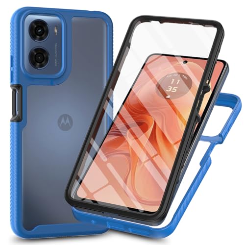 for Motorola Moto G17 Case Moto E15/ G05/ Moto G15 Phone Case Built-in Screen Protector Full-Body Military Grade Drop Protection Silicone Bumper Clear Hard Acrylic Anti-Scratch Cover (Royal Blue)