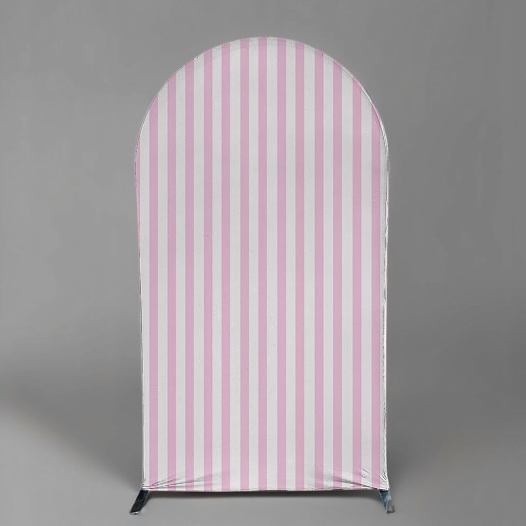 Pink Stripes Arch Backdrop Cover Stretchy Spandex Fabric Round Top Background for Baby Shower Birthday Wedding Party Decoration GX-1509