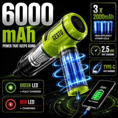Image of Gesto Car Vaccum Cleaner, 4-in-1 Cordless Handheld Vacuum Cleaner & Air Blower, 18000Pa Portable Mini Vacuum Cleaner for Car, Sofa & Home, 100W Brushless Motor, 6000mAh Battery - 1 Year Warranty